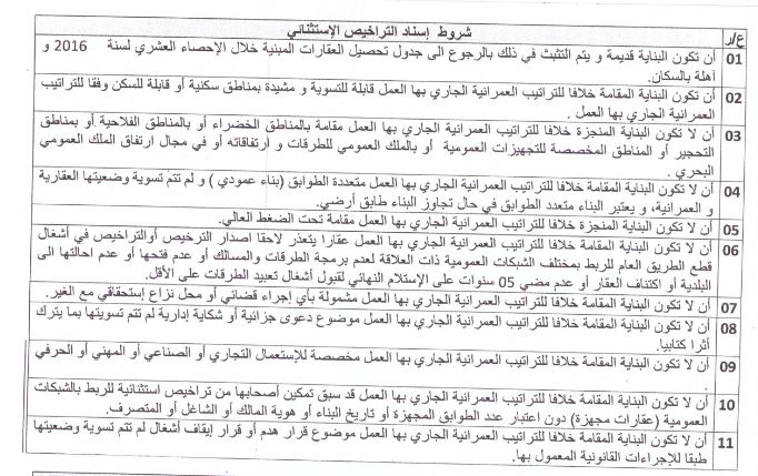 شروط إسناد التراخيص الإستثنائية Image
